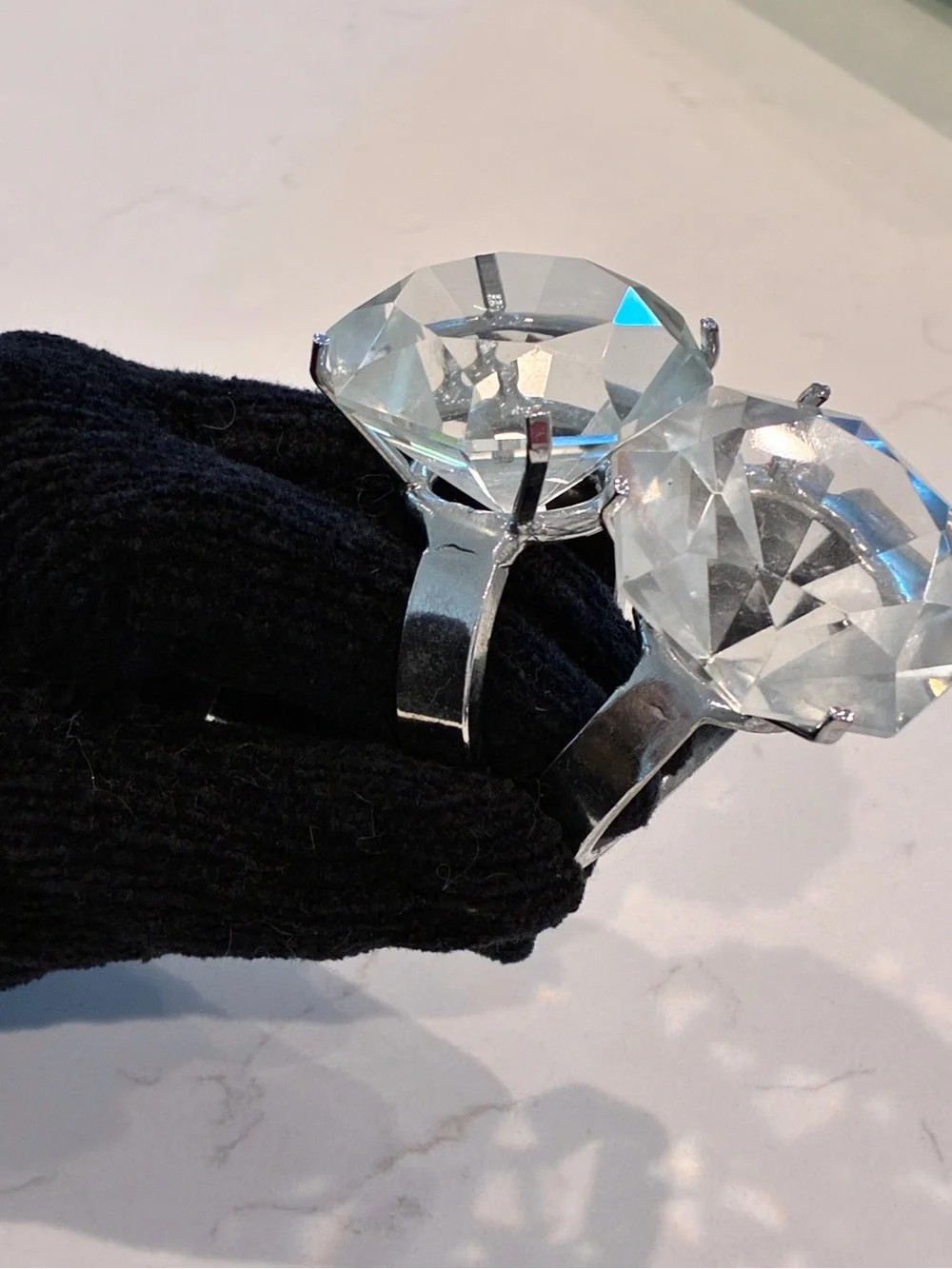 Vintage Giant Glass Diamond Ring Napkin Holders / Paperweights (Set of 2)